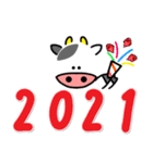 メッセージと顔 (7)  2021 丑年・あけおめ（個別スタンプ：3）
